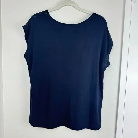 Stitchfix Papermoon Lightweight V-Neck blouse shirt Blue with gold dots size - Picture 2 of 5